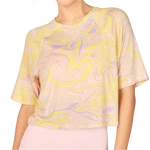 Fabletics Loveday psychedelic groovy swirl print raglan t-shirt size small retro